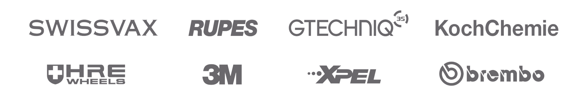 Swissvax, Rupes, Gtechniq, KochChemie, HRE, 3M, Xpel and Brembo